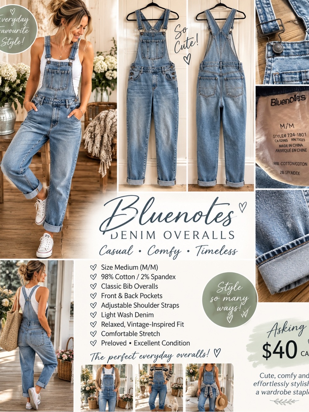 Bluenotes Light Wash Blue Denim Overalls for Women